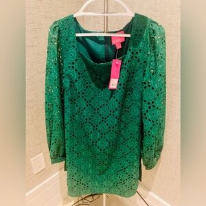 LILY PULITZER - NWT EVERGREEN
OVERSIZED DIAMOND LEAF SKORT DRESS Sz 16 -Zip Back